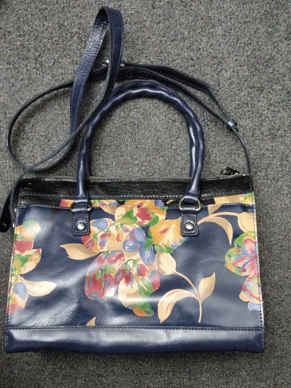Patricia Nash Navy Multicolor Floral Satchel/Crossbody